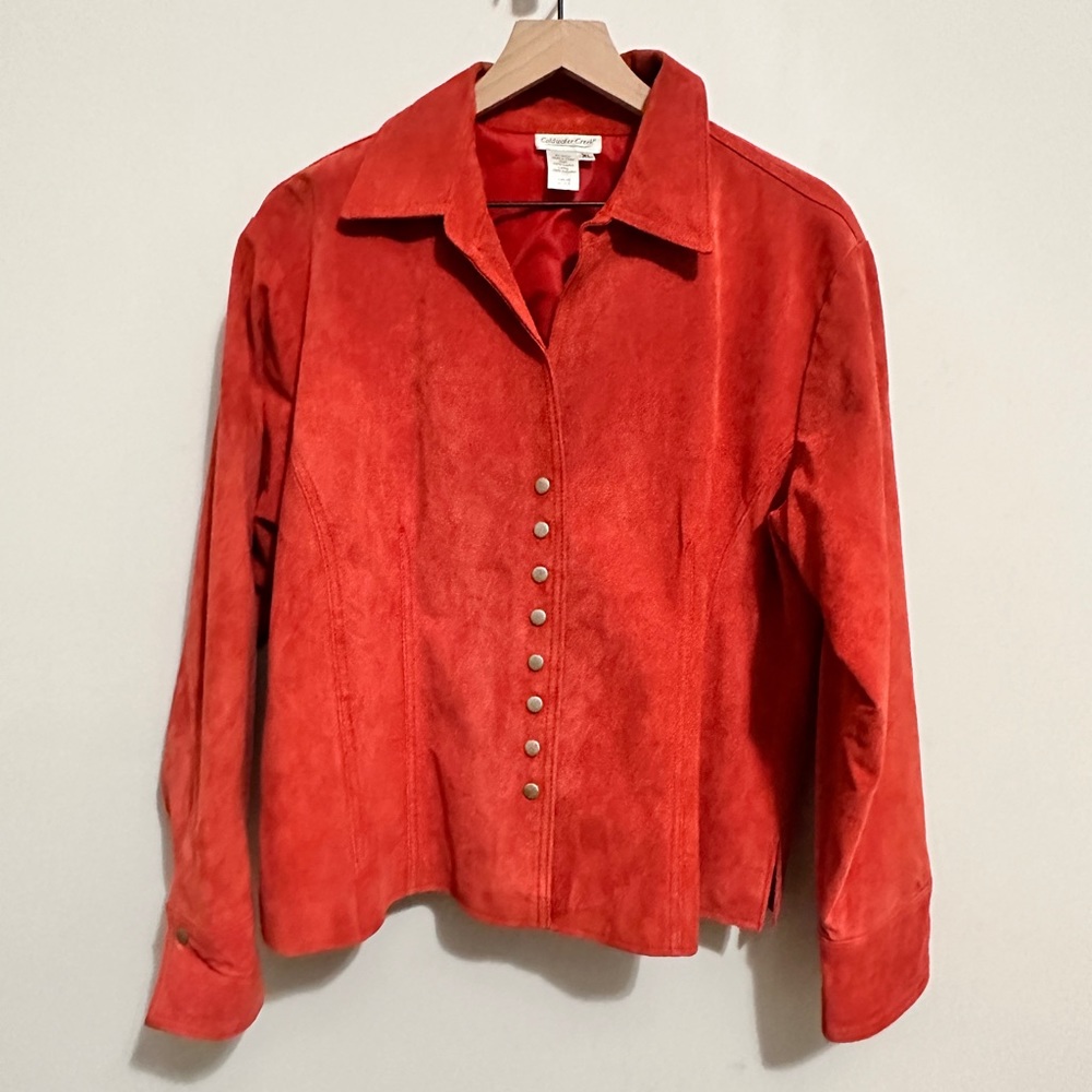 Beautiful Vintage Coral Genuine Suede Leather Snap Closure Jacket Size XL - Picture 2 of 7